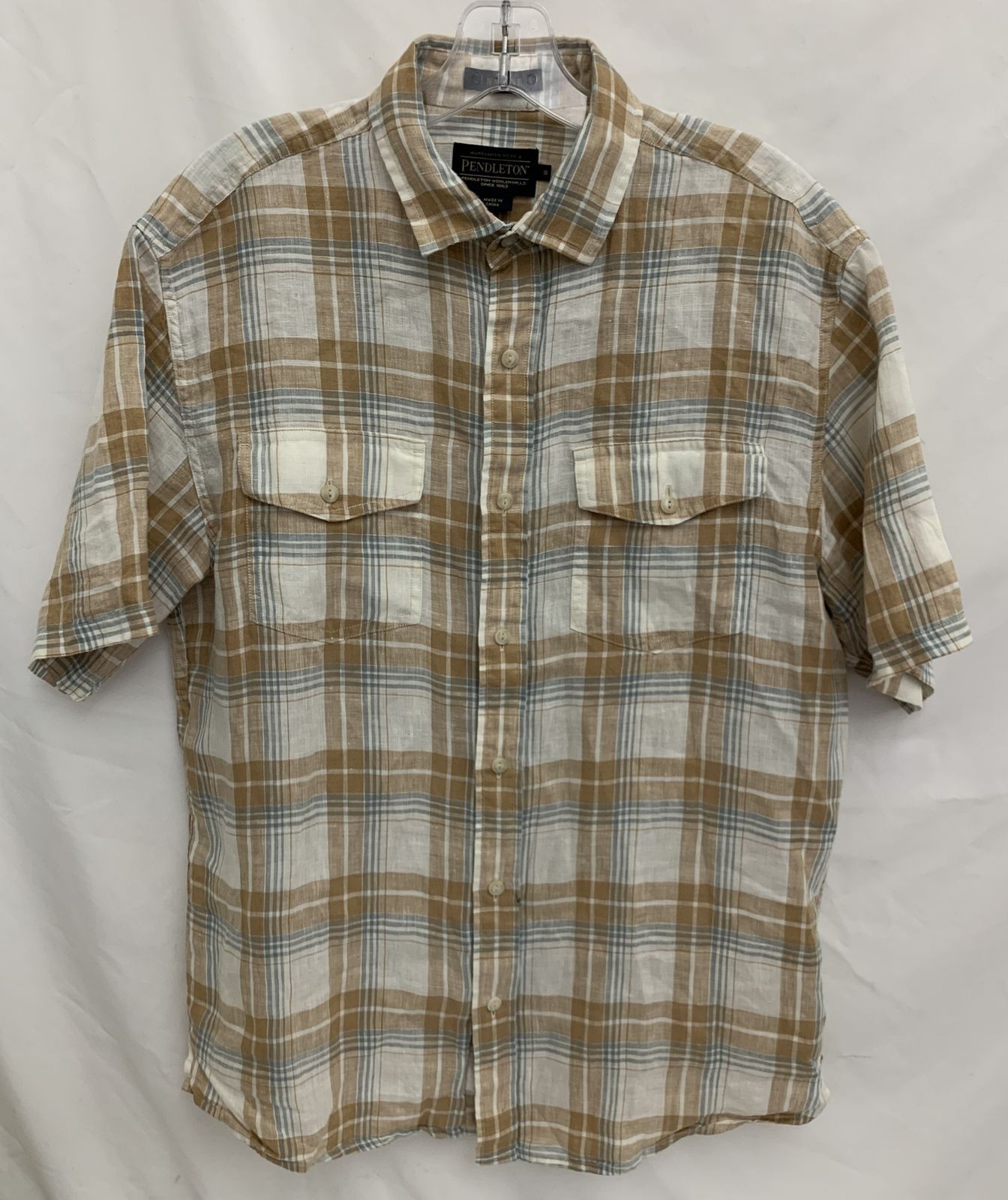 Men's Pendleton Malone Button Front Brown Plaid L… - image 1