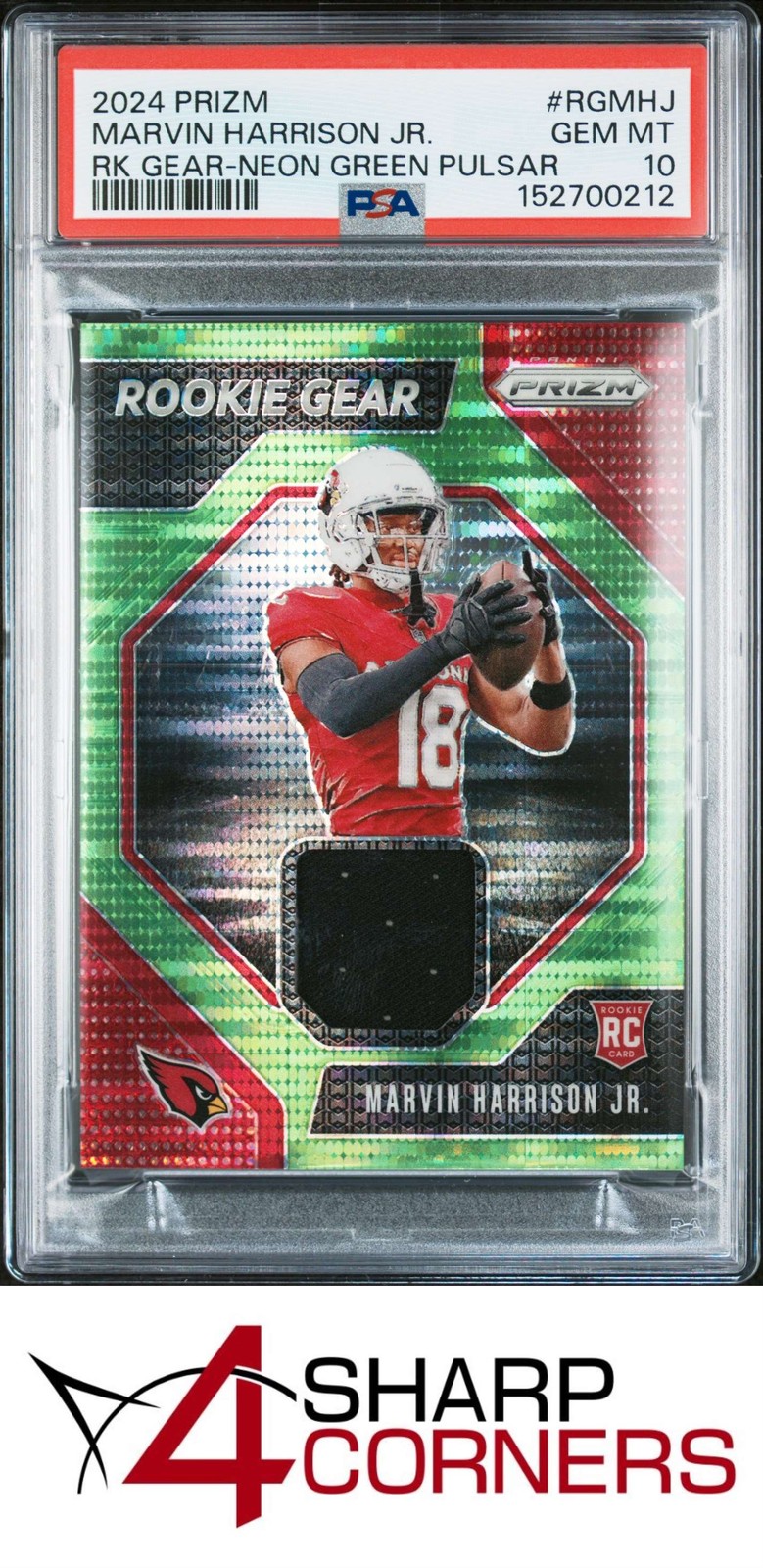 2024 PANINI PRIZM GEAR NEON GREEN PULSAR PRIZM #RGMHJ MARVIN HARRISON JR PSA 10 view 1