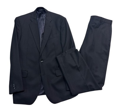 Brooks Brothers 40L 41L 35x32 Black Herringbone Pant Suit 1818 Madison Saxxon