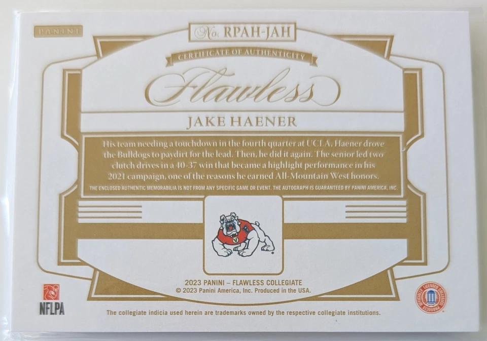 2023 FLAWLESS COLLEGIATE JAKE HAENER RC PATCH AUTO HORIZONTAL /15 Saints NFL - Image 2 of 2