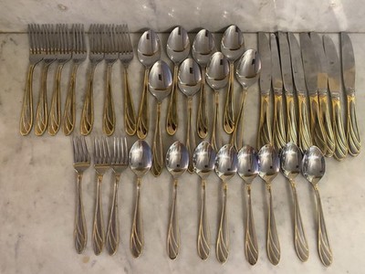 Unique Silverware Brand  Calen  35 Pieces Stainless With Gold Detail See Pics
