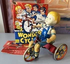 Vintage Louis Marx Tin Litho Wind Up Wonder Cyclist Boy On Tricycle W/ Box L@@K