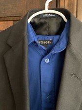 Boys Van Heusen Chaps George Suit Pants Shirt Set Black W/ Royal 10-12