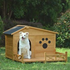 48" Wooden Dog House Outdoor,Large All-Around Wood Frame, w/Porch,Asphalt Roof