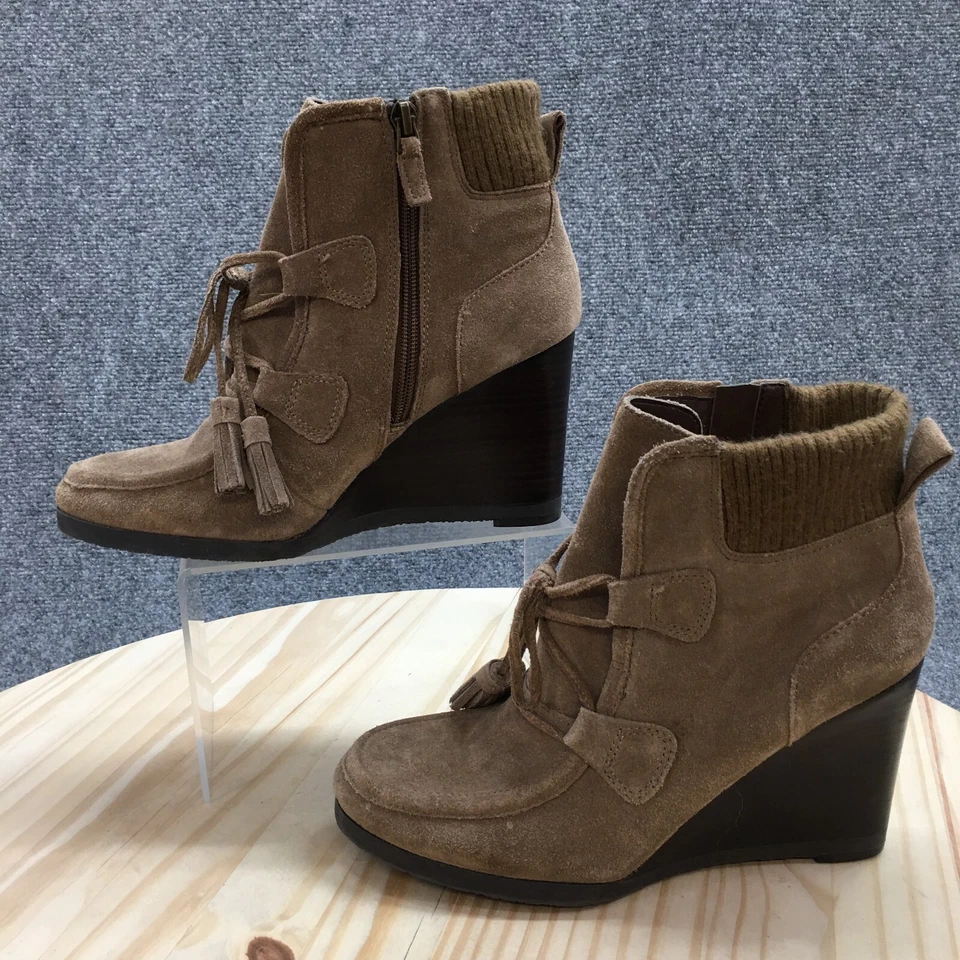 Franco Sarto Botas Mujer 8 M Oeste Botín Cuero Marrón Con Cordones Cuña Foto 2 de 4