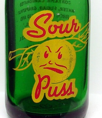 Sour Puss; Crescent Bottling Co.; Pittsburgh, PA.; 2-color ACL soda pop bottle