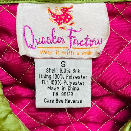 Quacker Factory 100% Silk Jacket Womens S Green Quilted Full Zip Car Coat NWT - Picture 3 of 10