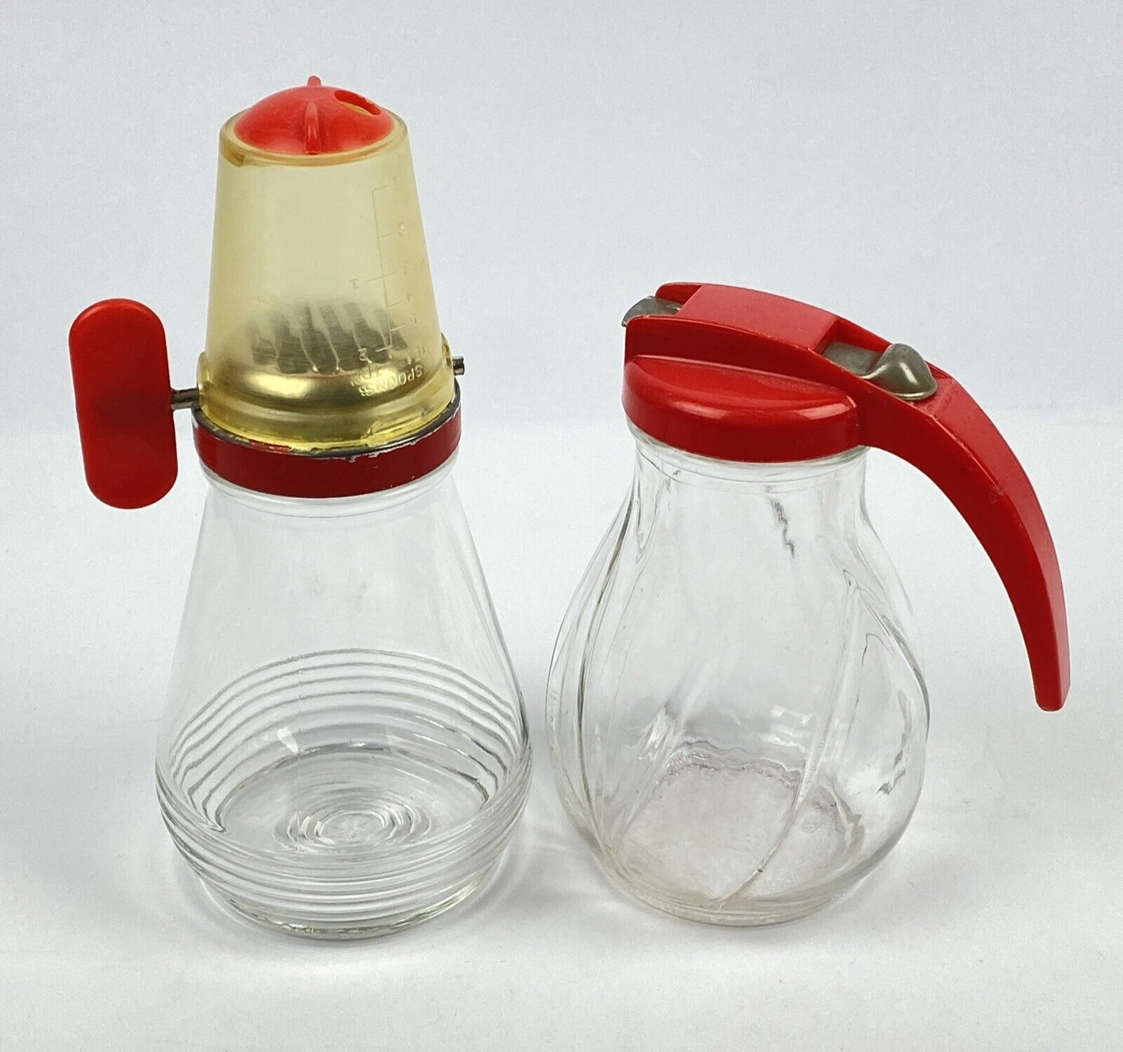 VTG Federal Tool Syrup Pitcher & Nut Spice Grinder Kitchen Key Design Red Handle