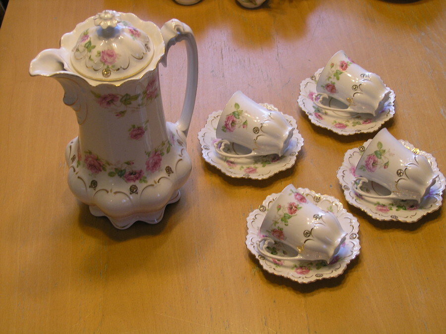 Antique M Z Austria 10pc Demitasse Chocolate Set Teapot 4 Cups 4