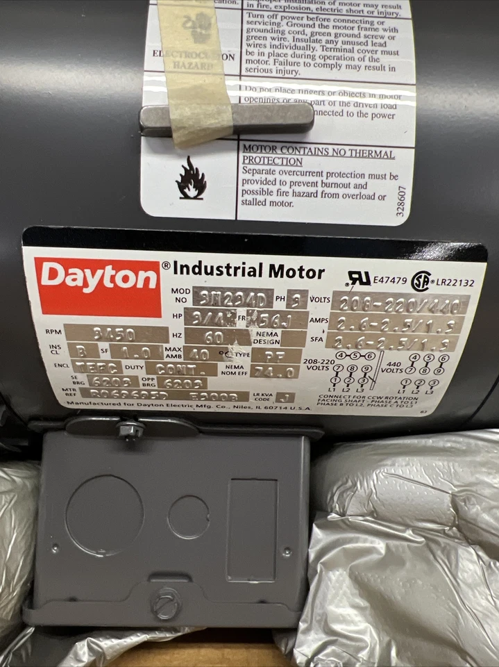 NEW Dayton 3N234D Industrial Motor 3/4HP 3PH 3450RPM 208/440V 60Hz - Image 2 of 4
