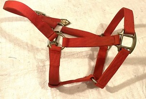 SHOWMAN RED NYLON & BRASS SMALL HORSE SIZE M HALTER