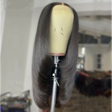 Black Straight Layers Cut Lace Front Wigs Malaysian Human Hair T Part Pre Plucke