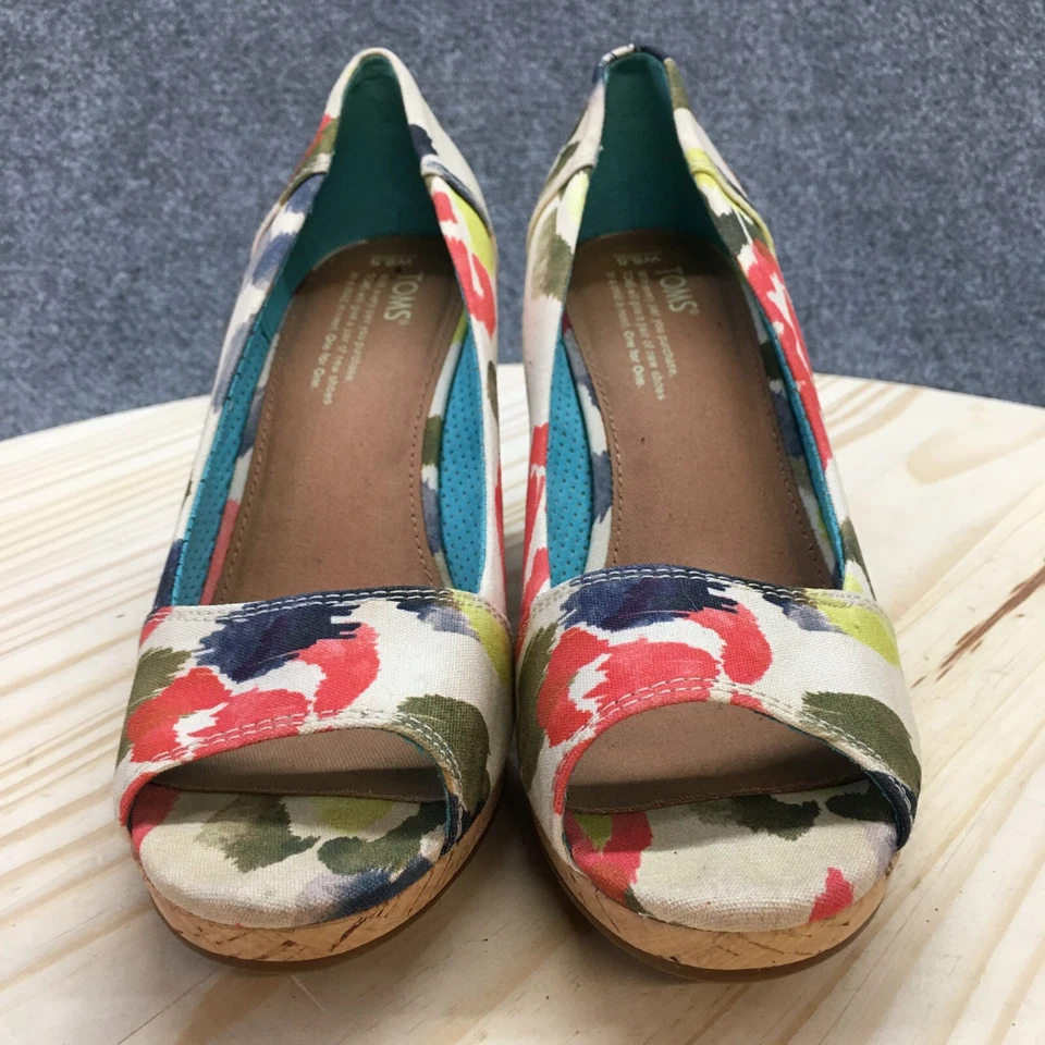 Toms Sandals Womens 8.5 Stella Tangerine Wedge Pumps Multicolor Cork 10009772 - Image 4 of 4