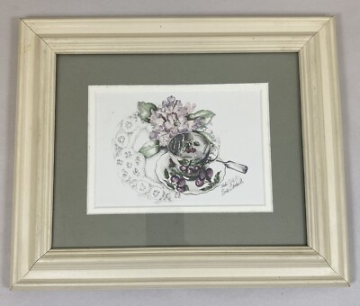 VICKI WICKELL WATERCOLOR FLOWERS AND TEA CUP SIGNED PRINT 12 1/2'' x 10 1/2''