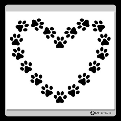 Heart Shaped Paw Prints Craft STENCIL Dog/Cat/Puppy/Kitten/Pet 2 Sizes Available