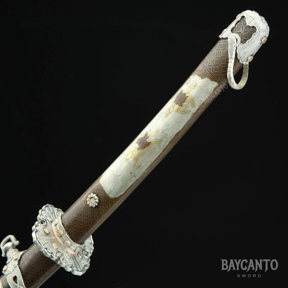 Damasco Acero Tachi Real Hamon Katana Hecha a Mano Arcilla Templada Agua Apagada Foto 4 de 4