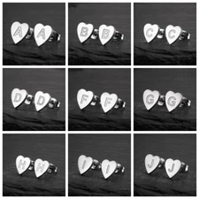 Alphabet Earrings, Stainless Steel Heart initial Stud Earrings FJS180-Silver