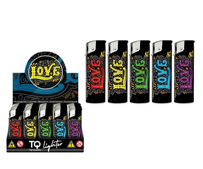 TQ #1202# 50x Love Grafiti Feuerzeuge Nachfüllbar Elektronik Feuerzeug im Display