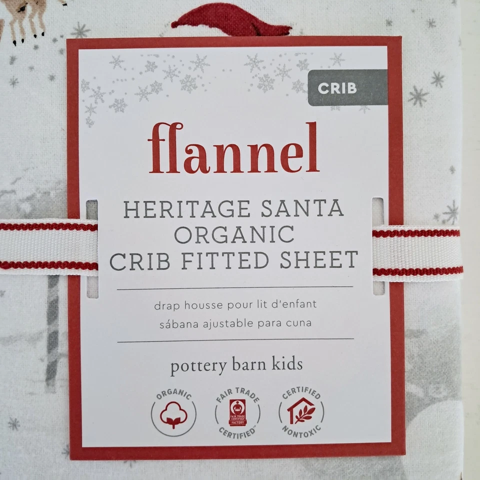 Sábana Ajustable Pottery Barn Kids Heritage Santa Orgánica Cuna Franela Navidad Foto 2 de 4
