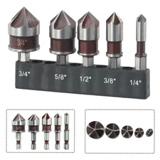 5PCS HSS Countersink Drill Bit 5-Flute M35 Cobalt Chamfer Cutter 82° 1/4" - 3/4"