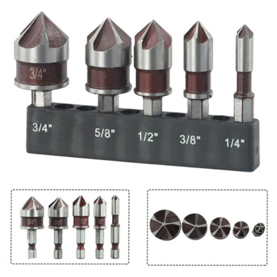 5PCS Countersink Drill Bit Set,82 Degree HSS Drill Bit 1/4'' 3/8'' 1/2'' 5/8'' 3/4''