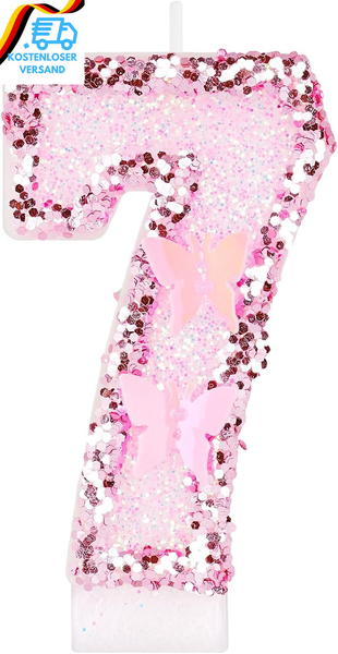 Geburtstagskerzen Zahlen 7, Rosa Schmetterling Zahl Kerzen FüR Kuchen, 3D Schmet-image