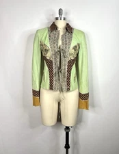 Vtg Roberto Cavalli Pistachio Green Suede Tie Top 44 L
