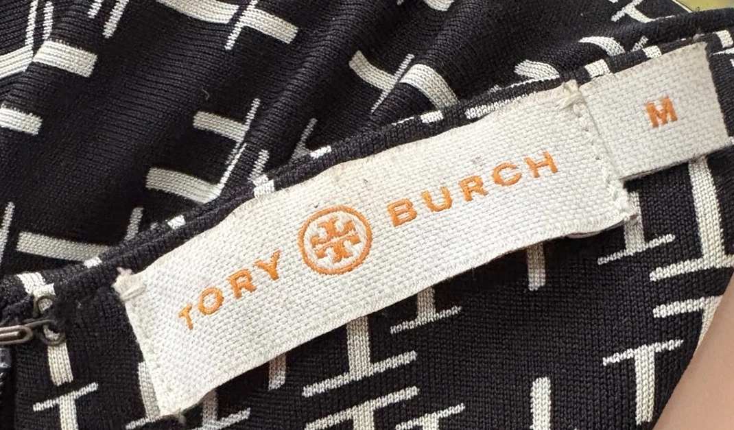 Abito Tory Burch 100% seta all over logo plissettato nero midi designer M