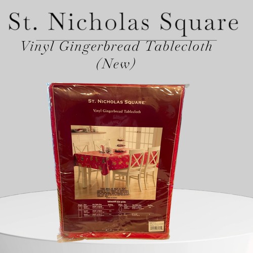St. Nicholas Square Gingerbread Vinyl Tablecloth Oblong 60x84 NEW in Package