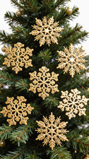 36 PIECE SET GOLDEN GLITTER PLASTIC SNOW FLAKE CHRISTMAS ORNAMENTS FREE SHIPPING