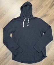 Vince Textured Cotton Dark Blue White Hoodie Lightweight Sweatshirt - Mens S