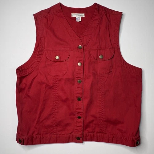 Vintage Norm Thompson Red Canvas Hunting Vest XL image 2