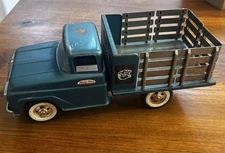 Vintage Tonka Farms Stake Truck Teal, 1960-61 Pressed Steel Toy
