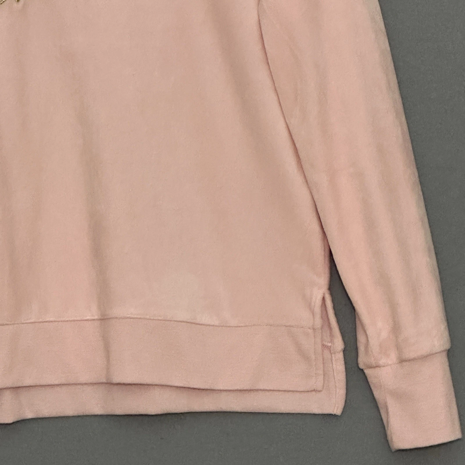 Maglione donna Kate Spade S Cheers rosa velluto orlo diviso felpa Pjs Lounge