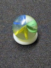 Vintage 6 Vane Blue Green Yellow Cat's Eye Marble Clear Glass .629