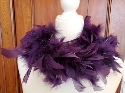 SHORT 45'' DEEP PURPLE & IRRIDESCENT ACCENTS TURKEY FEATHER BOA-Costume, Party