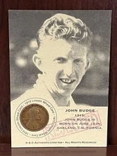 John "Don" Budge Authenticated Ink REJECTED 1915 Lincoln Wheat Penny Card