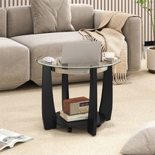 Rolling Cocktail Table Glass Coffee Table-Black