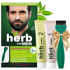 Herb For Men Mustache & Beard Dye (Soft Black, 1 Pack), PPD-Free Ammonia-Free, V