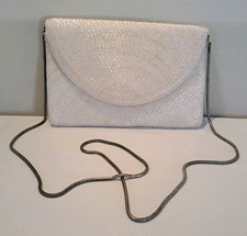 Vintage White/Cream Glass Hand Beaded Bag Purse Clutch Silver Strap