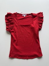 Stem & Vine Top Size M Red Ruffle Short Sleeve Ribbed Pullover Round Neck