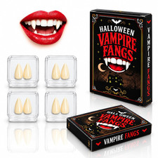 Vampire Fangs for Adults, 4 Pairs with Adhesive, Halloween Teeth