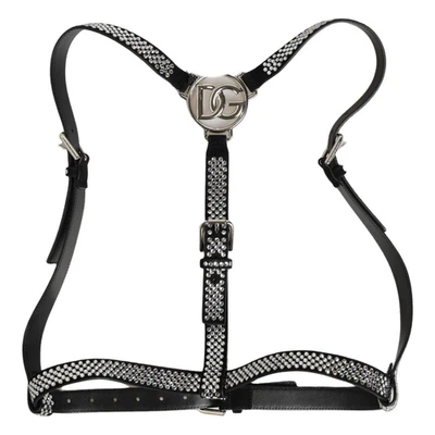 DOLCE & GABBANA Bretelles en cuir noir ornées de strass pour hommes PRIX... - Photo 1/4