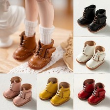 Handmade Blythe Doll Cowhide High Boots Lace Up Leather Shoes w/Button Footwear