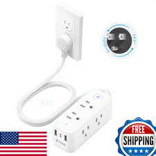 TROND 360  Rotating Flat Plug Power Strip 6-Outlet 2USB-A 1USB-C 1440J 5ft White