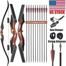 Archery 60" Takedown Recurve Bow Arrows Set 30-50lbs Wooden Riser Hunt Shooting