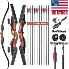 Archery 60" Takedown Recurve Bow Arrows Set 30-50lbs Wooden Riser Hunt Shooting