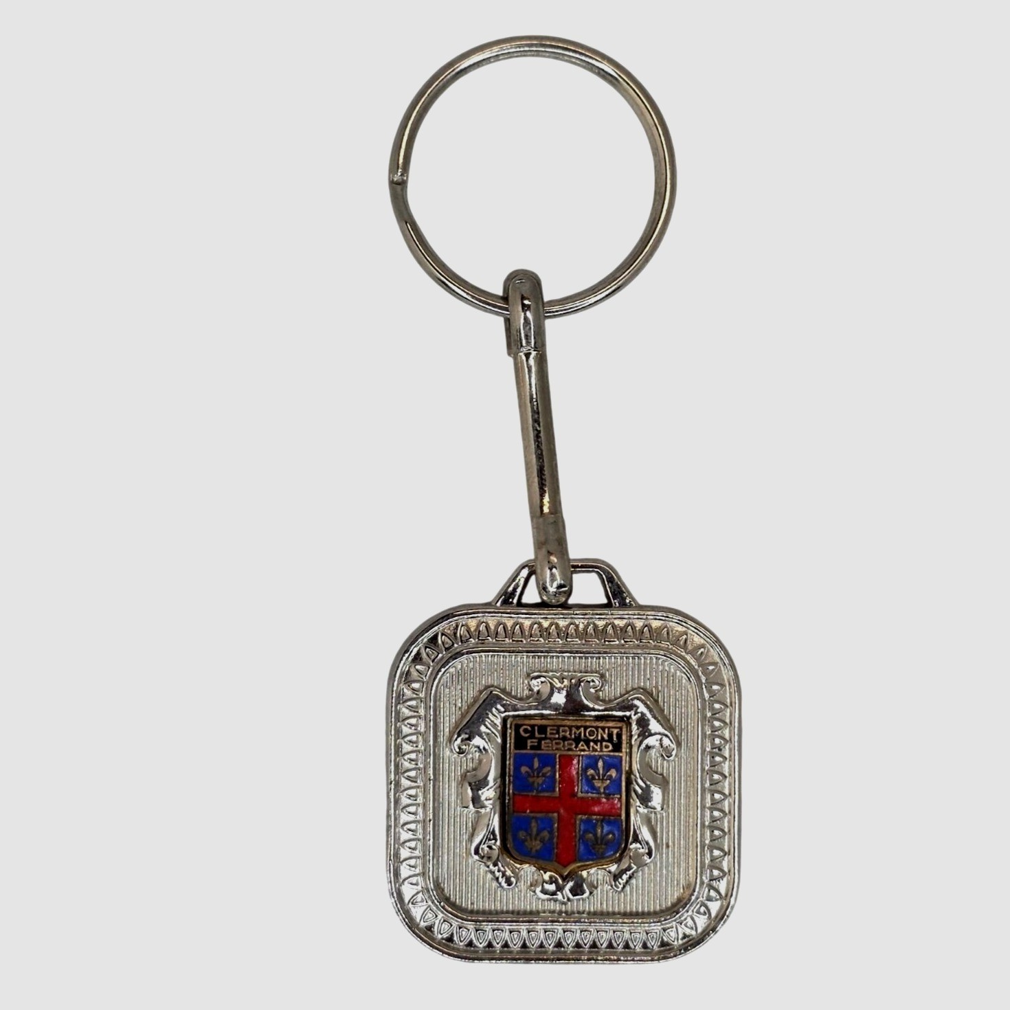 Square Rounded Designs Vintage Clermont-Ferrand Metal Keychain With Enamel Coat Of Arms Design ...