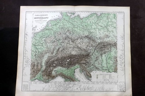 Stieler 1870 Fluss und Bergkarte von Deutschland und den umliegenden Landern