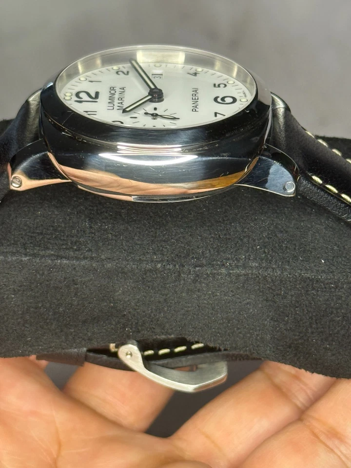 Juego completo de correa de cuero negra esfera blanca rara Panerai Luminor Marina Foto 4 de 4